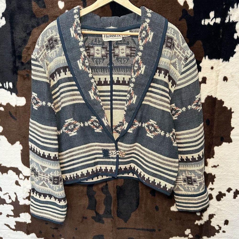 Flashback Vintage Southwest Aztec‎ Cowgirl Western Ranch Cropped Jacket Large